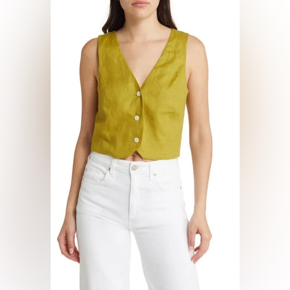 Madewell Katrina Crop Vest Top in linen. Citrus lime color size 6